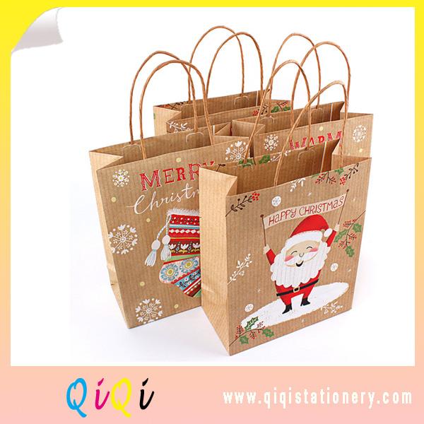 ECO friendly recycled kraft paper gift bag with handle gift bags for Christmas