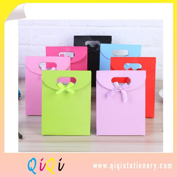 Custom pure color paper gift bag with bowknot
